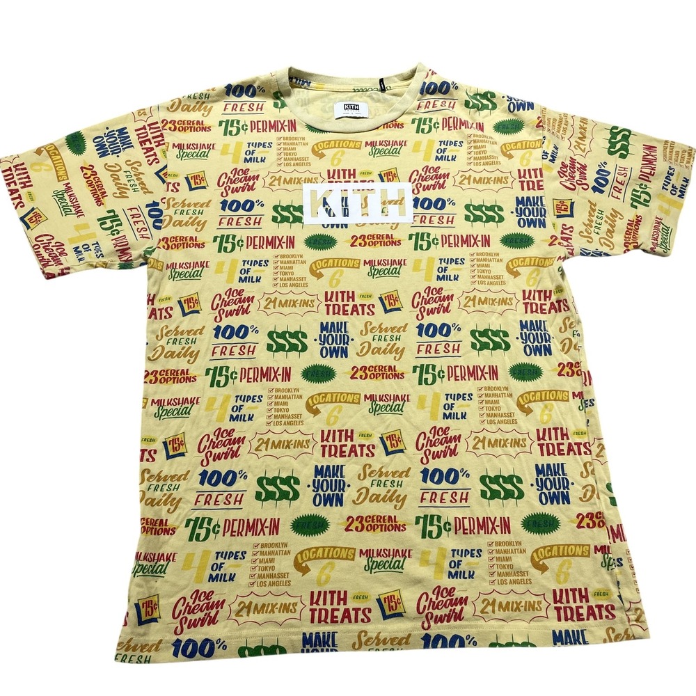 Kith Treats Shirt Mens Large Yellow All Over Print Cereal Circular Graphic Tee